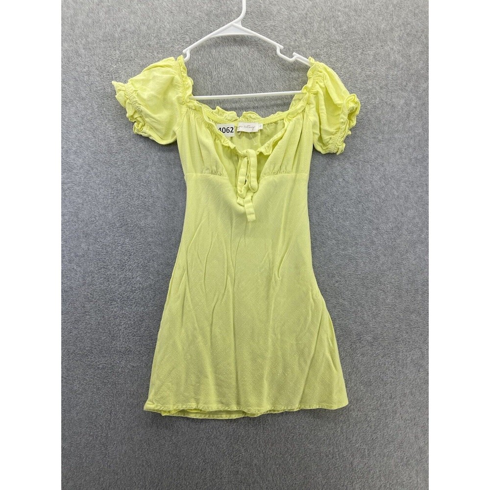 Beige Botany Women's Dress Off Shoulder Mini Linen Blend Solid Yellow Size Small